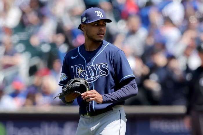 Rookie Taj Bradley has 48 strikeouts in his first seven starts, which ties him with Charlie Morton for the most ever by a Tampa Bay pitcher in their first seven outings. (USA TODAY Sports)